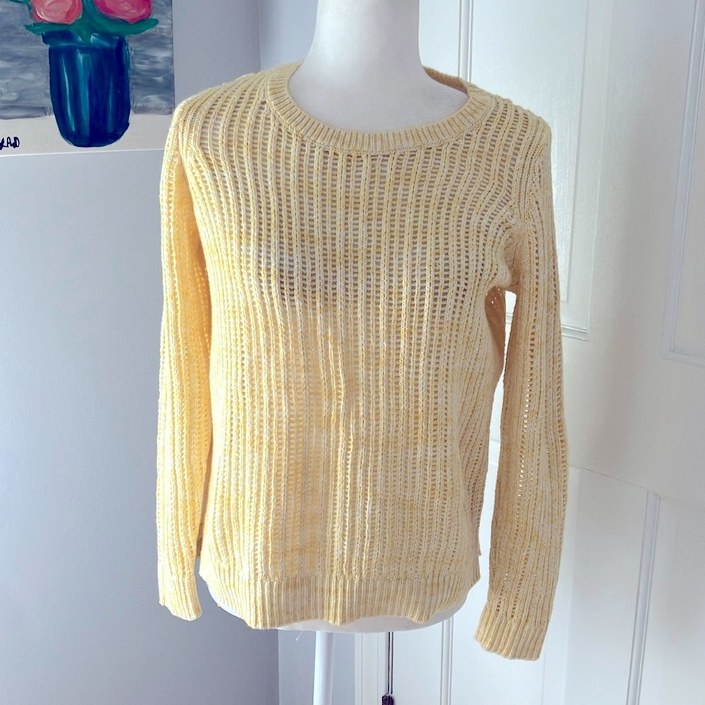 Talbots light yellow open knit pullover sweater EUC S
